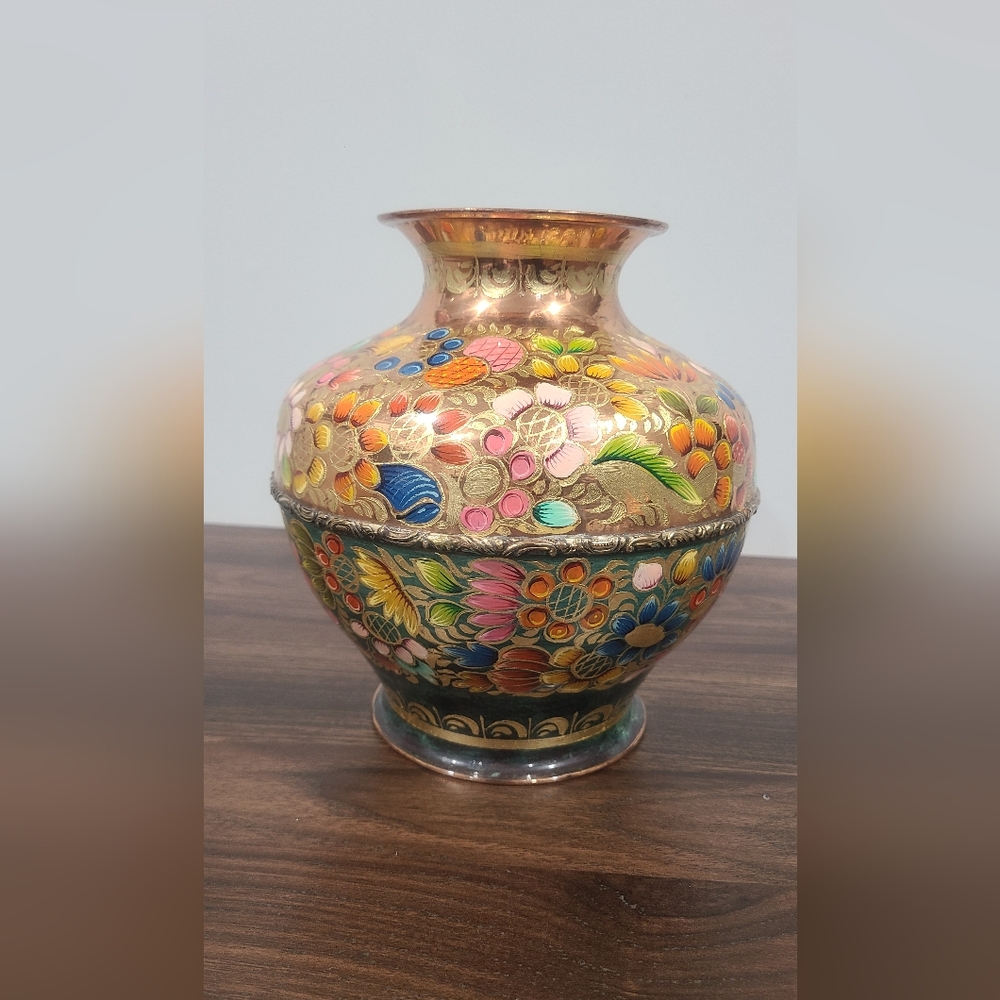 💐Beautiful Authentic Hand Painted Copper Vase💐